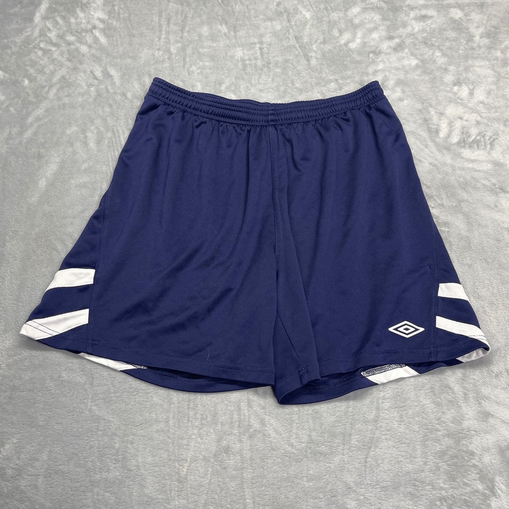 Umbro Soccer Shorts Mens Large Navy Blue White Stripe Athletic Training RN104141